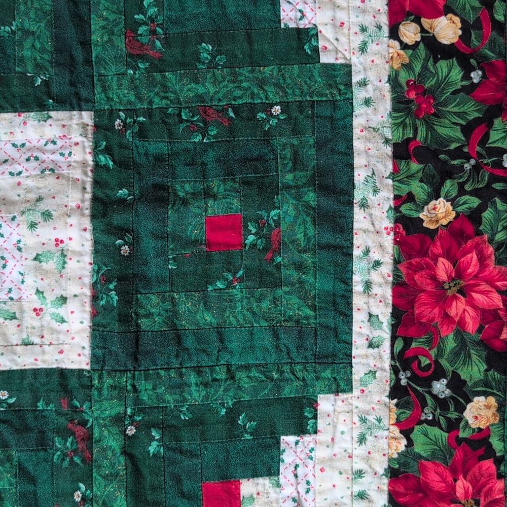 Handmade Festive Green and Red Christmas Holiday Quilted Table Topper Runner - Picture 4 of 6
